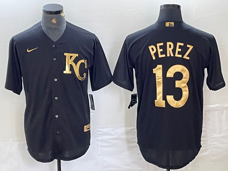 Men's Kansas City Royals Salvador Perez #13 Black Jersey